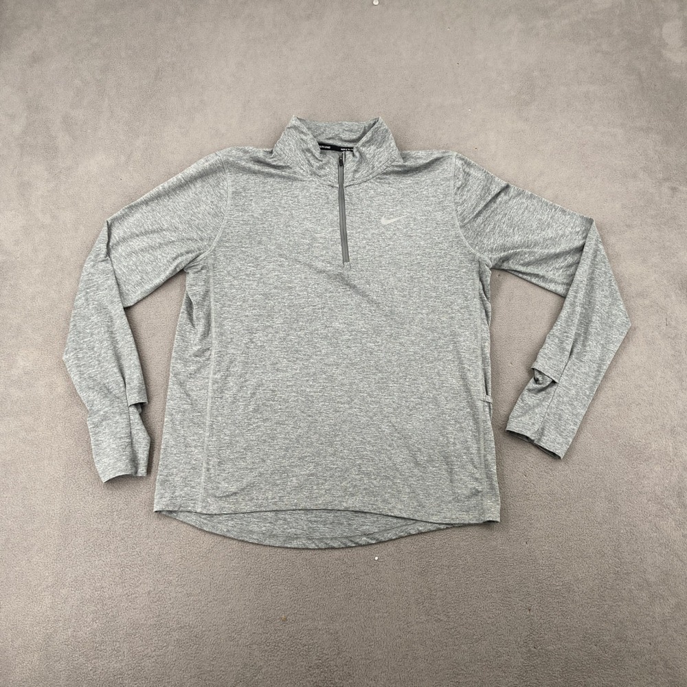 Nike Running Mens Dri-FIT Half Zip Pullover Grey Heather Thumbholes Medium